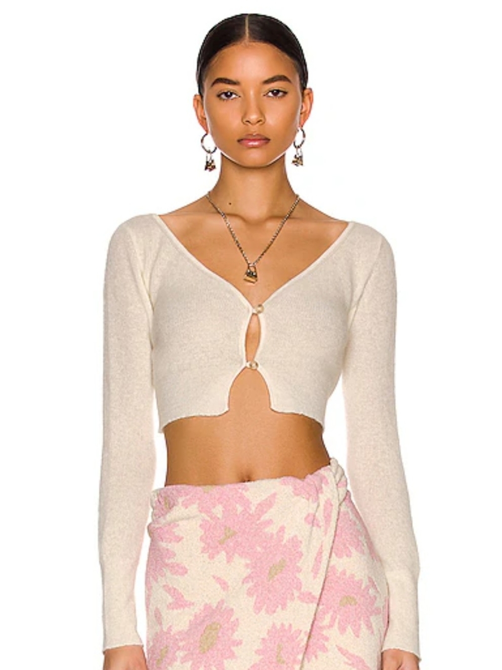 JACQUEMUS Le Cardigan Alzou in Cream - Mohair Cropped Shrunken Cardigan - Medium